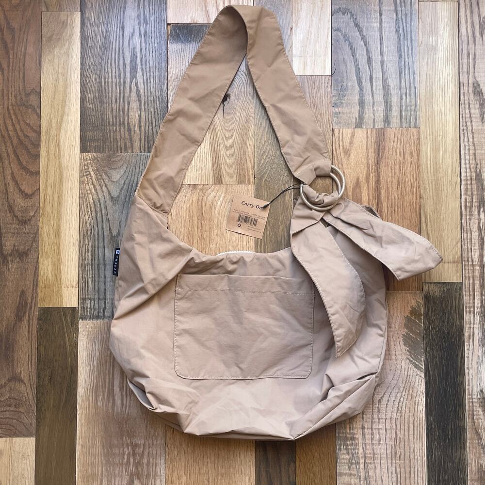 Thread Carry On Shoulder Bag Beige Nylon Slouch Tote Zip Purse